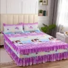 Bed Skirt thin ( Without Pillowcase ) Flower Printed Fitted Sheet Comfortable Bedsheet King Queen Size Bedspread Mattress Cover 210420