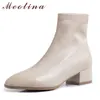 Meotina Bottines Femmes Chaussures Chaussures À Talons Moyens Bottes Courtes Bout Carré Talons Chunky Chaussures Femme Automne Blanc Noir Grande Taille 43 210608