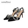 Sophitina sandaler kvinna silke övre grunt spetsig tå söt stil kristall fjäril-knut ankelband lady skor pb20 210513