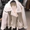 LY Varey Lin Zima Kobieta Fur Skórzana Kurtka Lambs Wełna Kołnierz Zipper Kobiety Gruby Faux Sheepskin Coat 210526