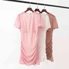 Женщины розовые сетки плиссированные мини-кружева платье сексуальный вечерний вечером в горошек бодильон летние платья для женской тонкой элегантный Femme Vestidos 210521