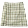 Rokken bazaleas schattige dubbele split korte minirok harajuku plaid dames streetwear tartan gele groene vrouwen a-lijn