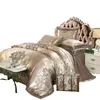 Café de prata de ouro Jacquard conjunto de cama de luxo sets rainha / king size conjunto de cama 4/6 pcs Algodão de seda de laço de laço de edredão capa bedsheet home têxteis