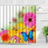 Duschvorhang Garten Bunte Blumen Natürliche Landschaft 3D Wasserdichter Stoff Badezimmervorhänge Badzubehör Dekor 210915