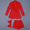 Conjunto de ropa de mujer Sexy Red Blazer Coats Office Lady Dos piezas High Street Trajes cortos 210527