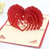 Walentynki Prezent Prezent Heart 3D Pop Up Greeting Card Pocztówka Dopasowanie Koperty Laser Cut Handmade Urodziny Post Card SN3351