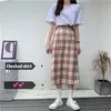 Lente Zomer Plaid A-Line Lange Rokken Elastische Hoge Taille Vrouwen Koreaanse Vrouw Harajuku Streetwear Midi Clothes Saia 210421