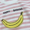 Lente herfst schattige bananen borduurwerk gestreepte bodysuits baby jongens en meisjes katoen casual uitleven 210508