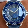 Högkvalitativ femtio fathoms Miyota 8215 Automatisk herrklocka 5015-12B40-O52A Blue Dial Steel Case Ceramic Bezel Date Gents Watches Leather Strap