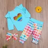 3-24m Valentine \ US Day Rainbow Född Infant Baby Girl Clothes Set Ruffles Romper Heart Pants Spring Outfits 210515