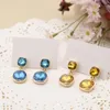 New Design Earrings stud Aqua Gold-Tone Citrine Drop with Big Glass designer Stone Stylist Jewelries women girl gift