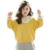 الفتيات سوياتشيرتس هوديس الدانتيل الرقبة ملابس الأطفال للأطفال ملابس الخريف الرضع مقنع 210528