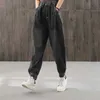 Décontracté élastique taille haute femmes Denim cheville pantalon à bandes Vintage Baggy maman Harem jean Streetwear printemps pantalon femme 210809