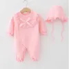 Mudkingm baby flicka dop rompers höst född ruffle spets långärmad jumpsuit tjejer outfits kläder 210615