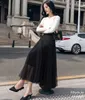 Qooth Spring Summer Female Tulle Skirts Women's Solid color Elastic Waist Long Skirt Mesh Pleated Skirt QH2134 210518