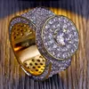 Hip Hop Classic 18k Gold Rings Men Sparkling Big Cubic Zirconia Ring Prong Setting Full Diamond Micro Pave Men Jewelry2918261