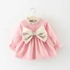 Autumn Casual Dresses For Baby Girls Solid Long Sleeve Big Bow Infant Party Kids born Birthday 210508