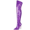 Classic Hot-Selling WomenPatent Läder Over The Knee Boots Modig Pekad Toe Gorgeous Candy Color Sexiga Catwalk WomenBoots