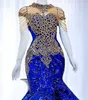 2021 Plus Size Arabo Aso Ebi Lussuoso Royal Blue Prom Dresses Perline Cristalli Pizzo Sera Formale Festa Secondo Ricevimento Abiti Abito ZJ465