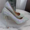 Casual Designer Sexy Lady Fashion Women Shoes Crystal Glitter Strass Pointy Toe Stiletto striptizerka Wysokie obcasy Zapatos Mujer Prom Czółenka wieczorowe Duży rozmiar 44 12 cm