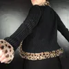 Kvinnors Jackor 2021 Höst och Winter Pit Strip Cardigan Leopard Print Stitching Color Contrast Temperament Coat Jacket Women