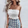 Solid White Off The Shoulder Blouse Shirt Women Bodycon Vintage Crop Top Summer Sleeveless Fashion Blusas Mujer 210427