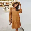 Frauen Kleid Herbst Frühling Casual Lose Solide Weiß Langarm Geraffte Kleider Freizeit Neue Ankunft Herbst Kleidung Für Frauen 210415