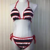 2021 Retro Striped Badeanzug Sling Verband Strandanzug Brief Print Badebekleidung Sommerferienkleidung bereit für Ship2314