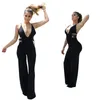 Vrouwen Sexy Rompertjes Sling Lace Up Trekkoord Backless Diepe V Jumpsuit Wide Pen Broek Zipper Bandage Cut Out Solid Black Overall Outpits