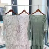 Neploe O Neck Chic Print High Waist Vestidos Sweet Flare Sleeve Pleated Slim Fit Women Dresses Spring Japan Style Dress 210423