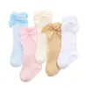 DHL Girls Meocks Knee High Bowknot Plaid para crianças Crianças elásticas elásticas longas meias altas para menina de menina sólida moda de arco sólida 3-36 meses