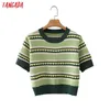 Tangada Koreaシックな女性グリーンハート夏作物セーター半袖レディースニットジャンパートップス7Y26 210609