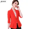 Orange Rot Blazer Frauen Sommer Casual Halbe Hülse Mode Temperament Dünne Jacke Büro Damen Formale Arbeit Mantel 210604