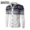 Herfst Winter Warm Kerst Trui Mannen Mode Gedrukt Enkele Breasted Knit Cardigan Casual Stand Collar Mens 210812