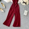 Mulheres elegantes V Neck Grande perna Jumpsuits Sem Mangas Mulheres Casual Sólido Romper Roupas-C Mulheres Macacões