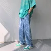 メンズパンツ女性のジーンズ原宿緩いストレート韓国風のズボンプリントカップルストリートウェアカジュアル