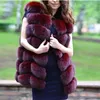 TRODEAM 70 cm Long fausse fourrure gilet pour femmes en cuir véritable manteaux hiver femme fourrure veste de luxe survêtement personnaliser 211018