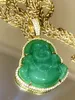 Hip Hop Iced Out Chain Laughing Buddha Green Jade Pendant Necklace Gold Silver Plated Lab Simulated Diamonds CZ Jewelry9699850