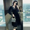 Balck Vintage Dres Långärmad Midi Elegant Velvet Party Kvinna Hög midja Koreansk Kläder Vår Gothic 210604