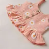 6M-5Y Summer Flower Toddler Baby Kid Girl Clothes Set Buttons Vest Top Ruffles Bow Shorts Bloomers Abiti morbidi 210515