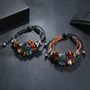 Bracciale in lega di pelle da uomo vintage in pietra di legno perline fascino gioielli da uomo intrecciati multistrato regolabili