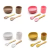 A5KF 4 Pcs Baby Silicone Suction Bowl Spoon Fork Cup Learning Training Feeding Set Utensil Dishes Tableware for Newborn G1210