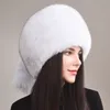 Chapéu feminino de pele inteira de raposa real com pêlo russo Shapka Cossaco Ushanka para esqui de neve