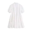 Mujeres dulce moda con volantes blanco mini vestido vintage solapa cuello soplo manga vestidos niñas casual chic vestidos mujer 210520