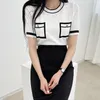 Koreanische Vintage Gestrickte Pullover Pullover Frauen Sommer Kurzarm Oansatz Taschen Tops Farbe-blockierte Mode Elegante Jumper 210513