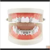 Grillz украшения для тела Прямая доставка 2021 панк-набор Gold Sier Teeth Grillz верхняя нижняя грили стоматологические шапочки для рта косплей вечеринка 9Du3B2496284
