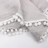 Spädbarns filtar Tassels swaddling muslin filt vanlig färg bomull dubbel gasväska handduk baby swaddle nyfödda badrum badhanddukar robes barnvagn täcker wmq1087-1