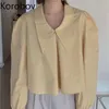 Korobov New Spring Women Camicette Coreano Elegante Vintage Solid Camicie femminili Office Lady Peter Pan Collar Camicia a maniche a sbuffo 210430