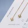 Moda Gold Color Four Leaf Clover Drop Kolczyki 100% 925 Sterling Silver Charm Długie Tassel Dangle Fine Jewelry 210707