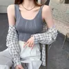 Women's Tank Tops Sweater Sexy Crop Vest Solid Female Off Shoulder Knitted Khaki Summer Corset s 210604